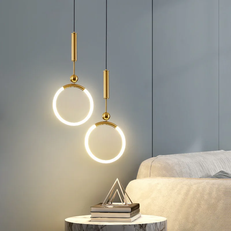 

Scandinavian Style Ring Pendant Light Simple Luxury Bedroom Ceiling Lamp Long Line Living Room Decor