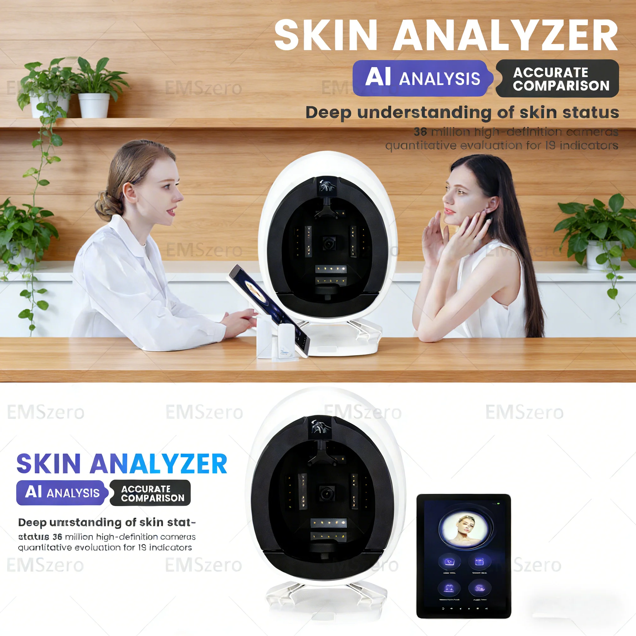 AISIA Q1 3D AI 8 Spectru Facial Skin Analyzer High Quality Detector Deep Facial Analysis Digital Skin Testing Analyzer Machine.