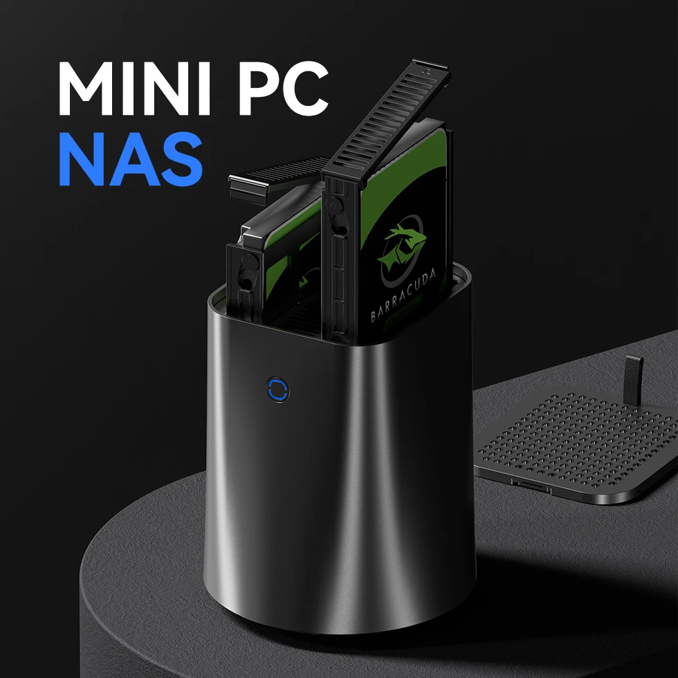 

NAS Mini PC Intel N100 Ryzen 7 5825U DDR4 M.2 NVMe SSD 2.5G Ethernet WiFi6 2x 2.5/3.5inch HDD RAID Support FreeNas Windows 10/11