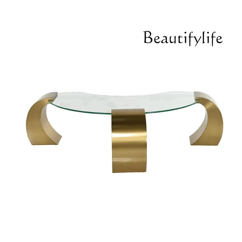 M Italian Light Luxury Stainless Steel Glass Coffee Table Villa Home Creative Simple Special-shaped Metal Tea Table