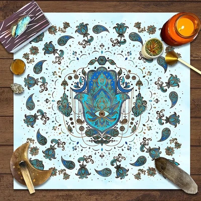 Mystic Crow Tablecloth Black Feather White Flower Star Moon Totem Waterproof Stain Resistant Tarot Divination