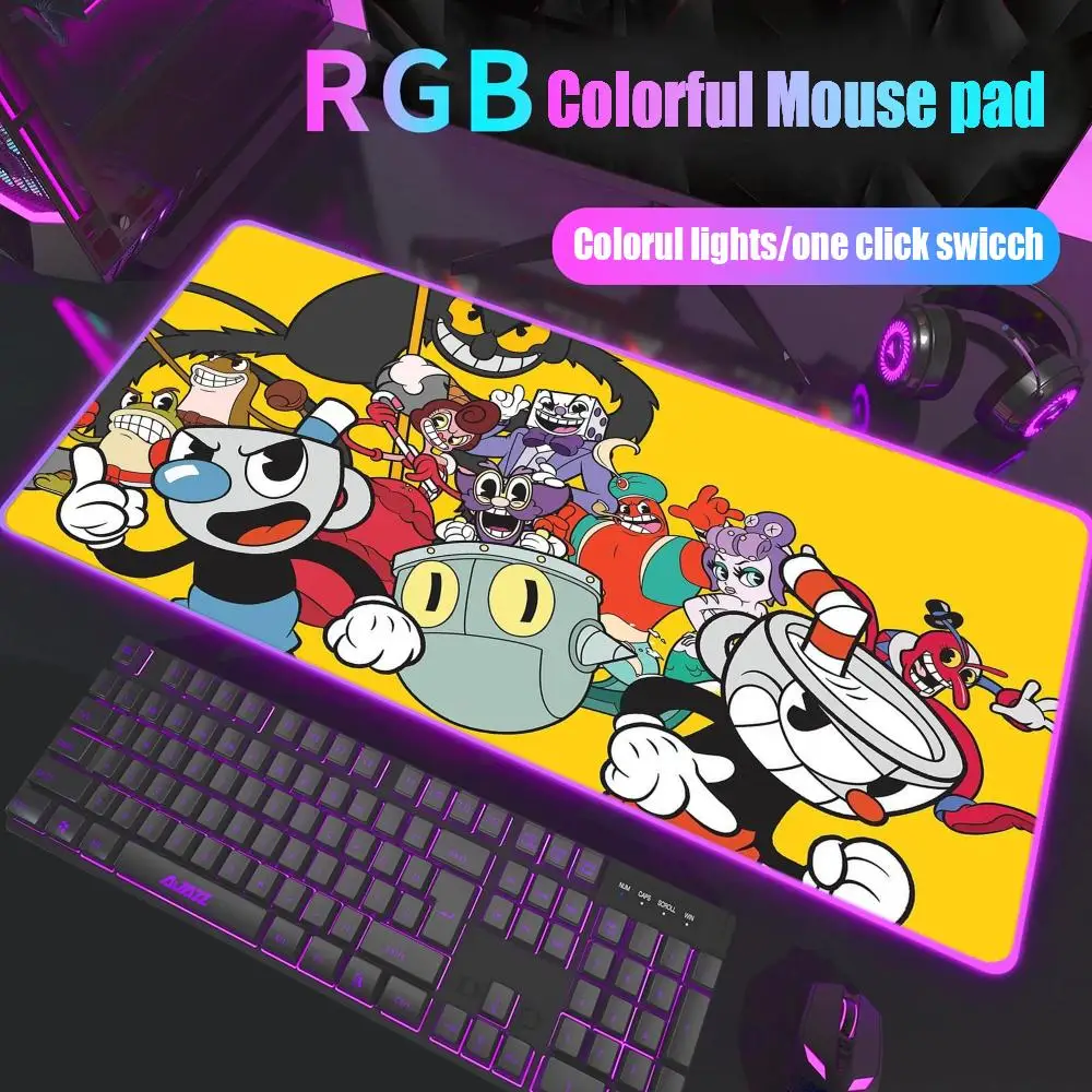 

Cuphead Mouse Pad Gamer Rgb Desk Mat Back Light Led Mousepad Setup Gaming Accessories Deskmat Big Mousepad Backlight