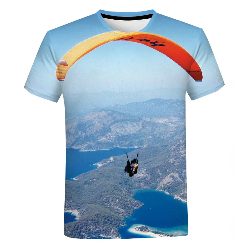 3D Print Paragliding T Shirt For Men Harajuku O-neck Oversized Tees Extreme Sports Short Sleeves Tops Summer Street T-Shirts