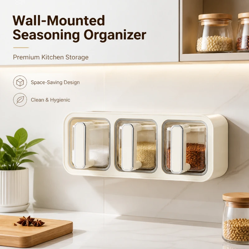 Kitchen Seasoning Storage Rack Combination Set Seasoning Tank Wall Mounted Non Perforated Seasoning Box Kitchen Accessories
