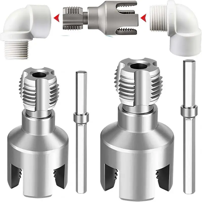Dual Purpose Pipe Thread Cutting Kit Portable PVC Pipe Threader Electric Drill Mounted Plumbing Repair Tools