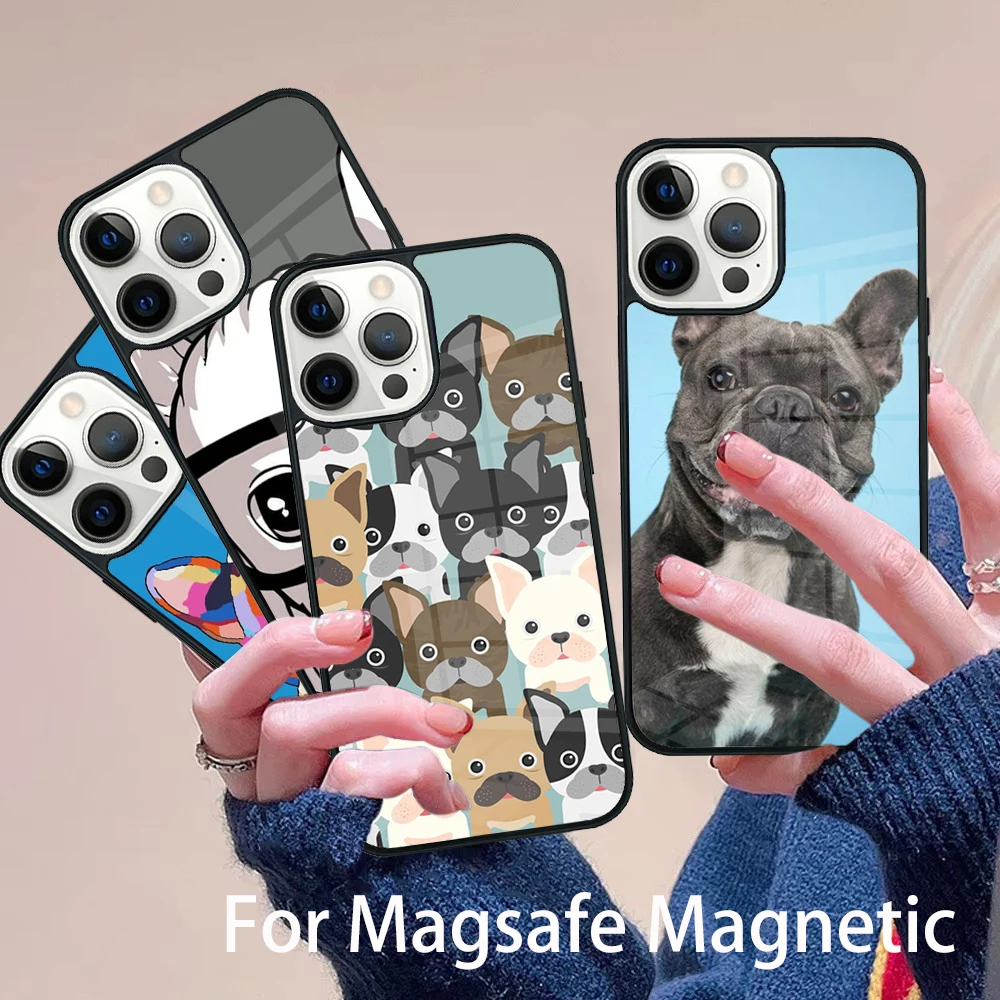 

French Bulldog Art Phone Case Magesafe Magnetic Wireless Charge Cover For IPhone 16 11 12 13 14 15 Pro Max Plus Mini