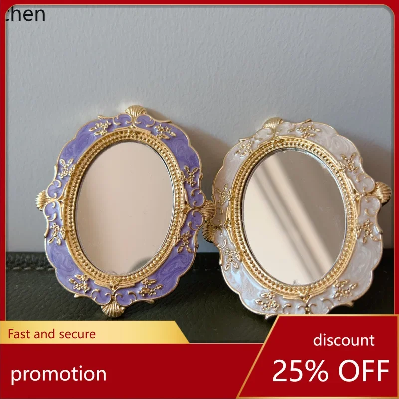 V8  gold embossed hand mirror - portable makeup mirror, ethnic style home decor, elegant palace-style mirror