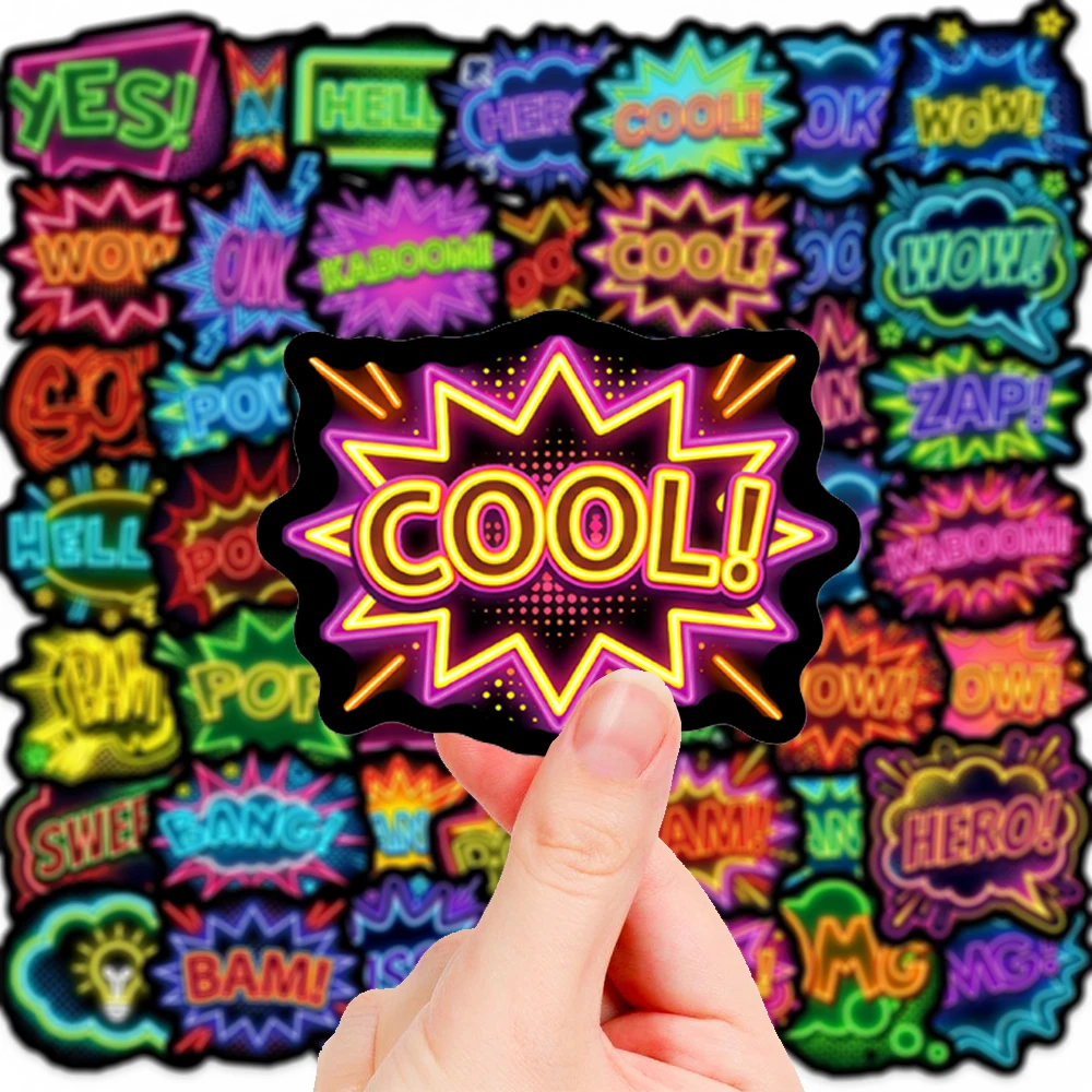 

10/30/50pcs BOOM POW OMG WOW Explosion Cloud Style Cartoon Neon Light Stickers DIY Suitcase Motorcycle Laptop Cool Sticker Decor