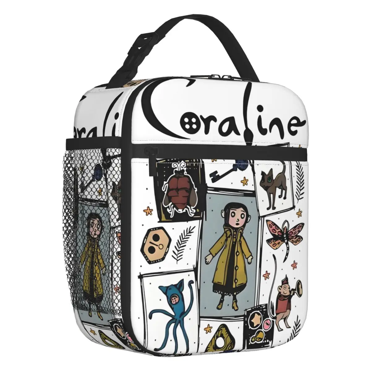 

Coraline Twitchy Witchy Girl Resuable Lunch Boxes Multifunction Scary Movie Cartoon Cooler Thermal Food Insulated Lunch Bag