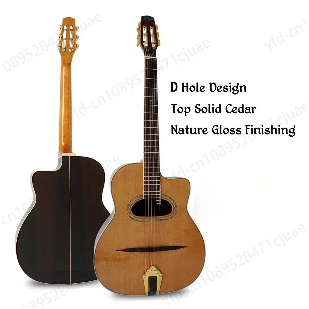 Acoustic Guitar Handmade Professionals Playable Gloss Finish D Hole Arch Top Steel String Gypsy Jazz