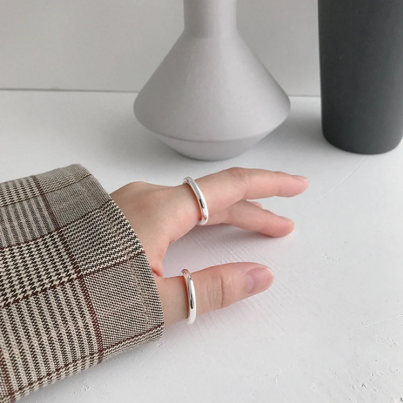 F.I.N.S Simple 990 Sterling Silver Chunky Plain Rings for Women Men Minimalist Finger Engagement Jewelry Couple's Wedding Gift