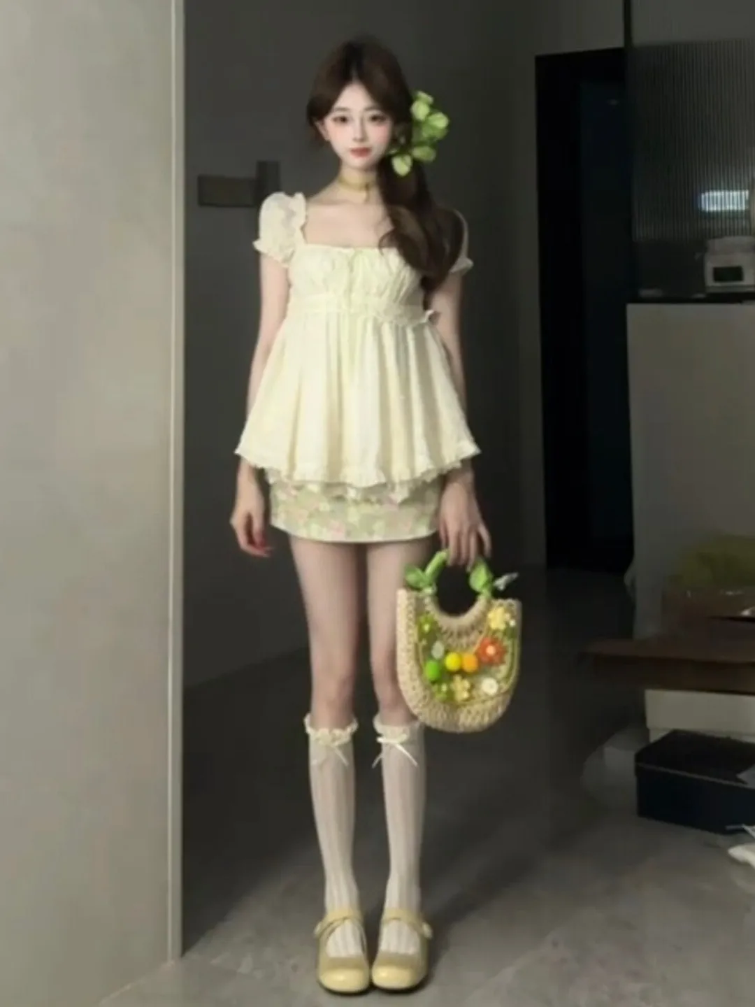 

Unique Small Size Printed Half Skirt Two-Piece Set Youthful Summer Outfit Comfortable Short Sleeve T-Shirt And Shorts Set