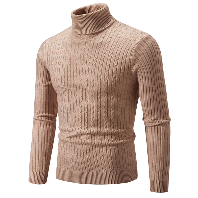 New Men's Twist High Neck Pullover Knit Sweater Fashion Casual Solid Color Men's Simple Versatile Warm Sweater