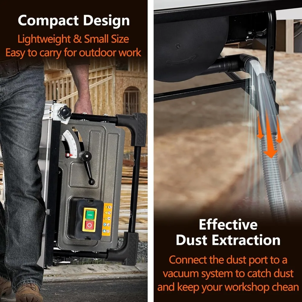 8-Inch 6.7-Amp Copper Motor Portable Table Saw Kit, 3576 RPM Cutting Speed, 24T Blade for Jobsite Efficiency