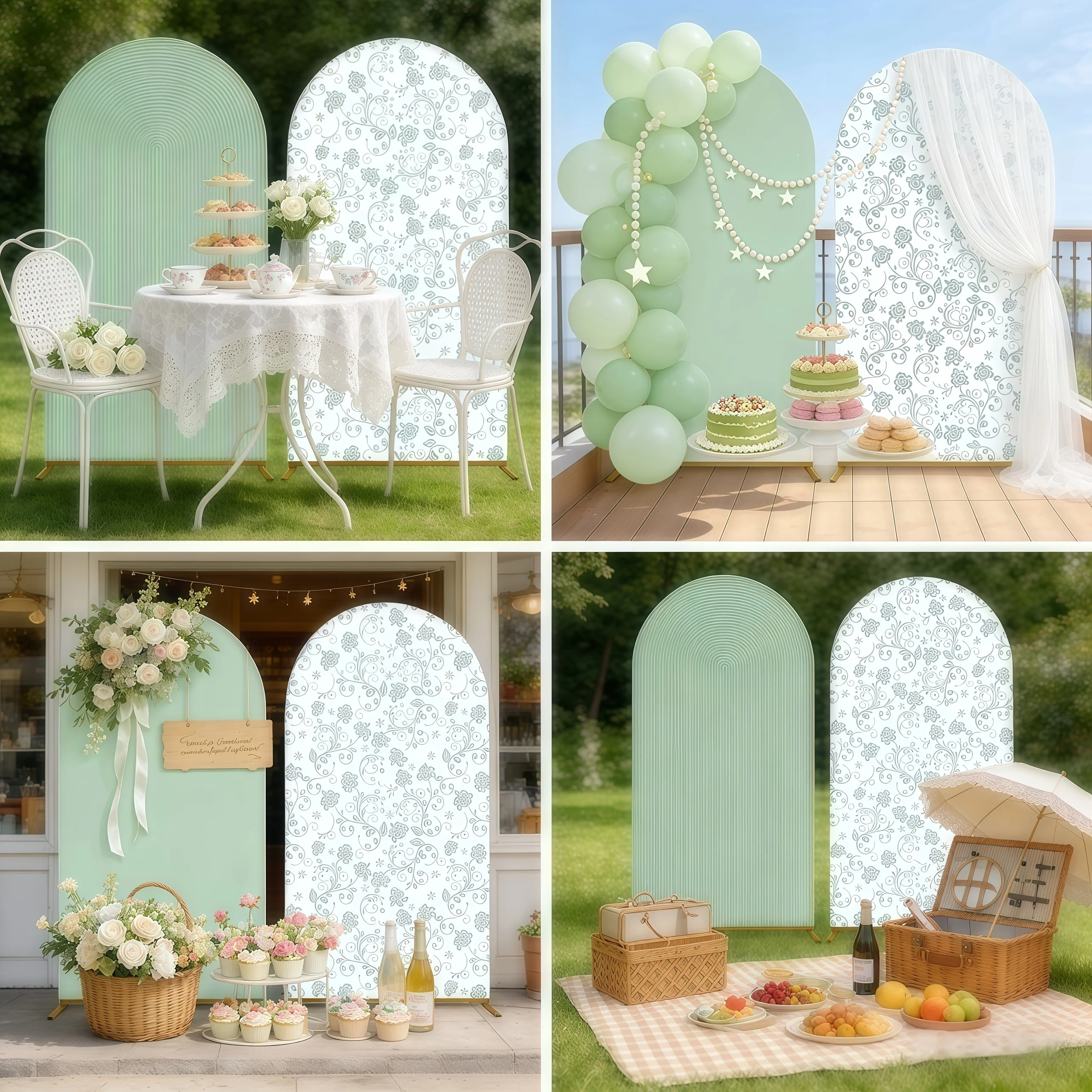 Mint Green Floral Arch Cover Photography Backdrop Striped Wedding Birthday Party Baby Shower Celebration Portrait Backgrounds