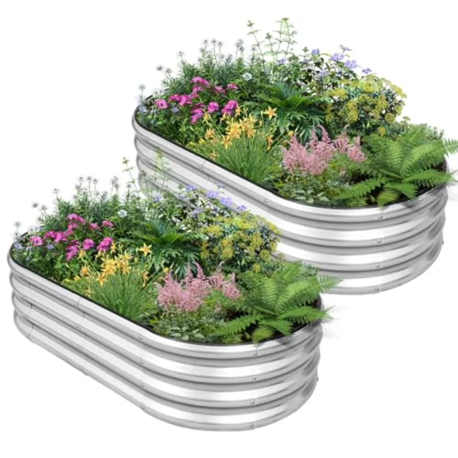 

Galvanized Raised Garden Bed - Planter Raised Beds for Gardening Oval Metal Garden Planter Box with Safety Edging and Gloves fo