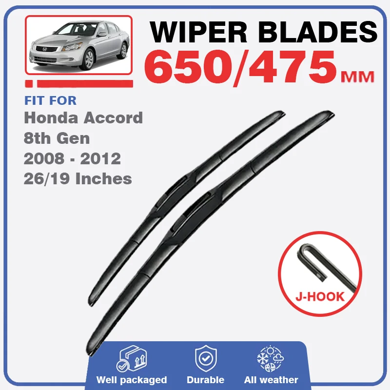 Front Wiper Blades Set For Honda Accord 8th Gen 8 2008 - 2012 Windshield Brushes Windscreen Window Refills 2009 2010 2011 Pipe