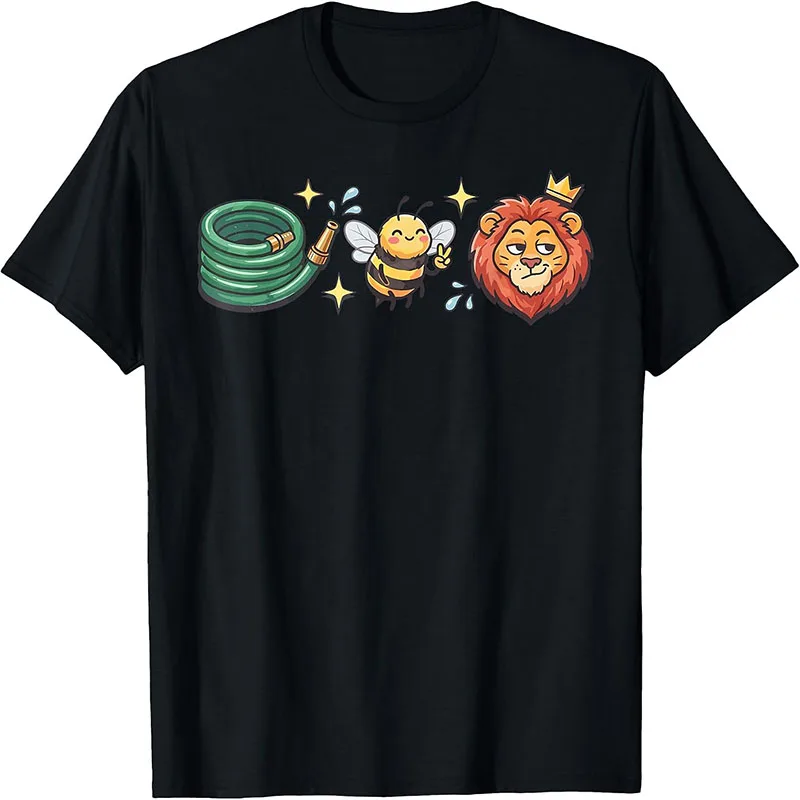 Hose Bee Lion Funny Pun Cartoon Graphic T-Shirt Cute Animal Wordplay Short Sleeve Tee Tops