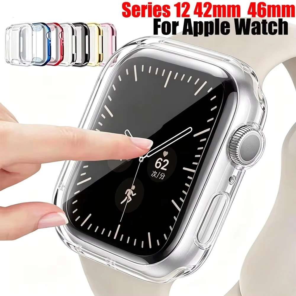 TPU Case for Apple Watch 12 46mm 42mm Scratch Resistant Screen Soft Protector Full Cover for Iwatch Series 12 Case Accessories