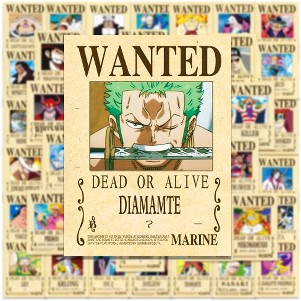 10/30/50pcs One Piece Stickers Wanted Posters Anime Decals Graffiti DIY Motorcycle Skateboard Laptop Fridge Phone Car Kids Toys