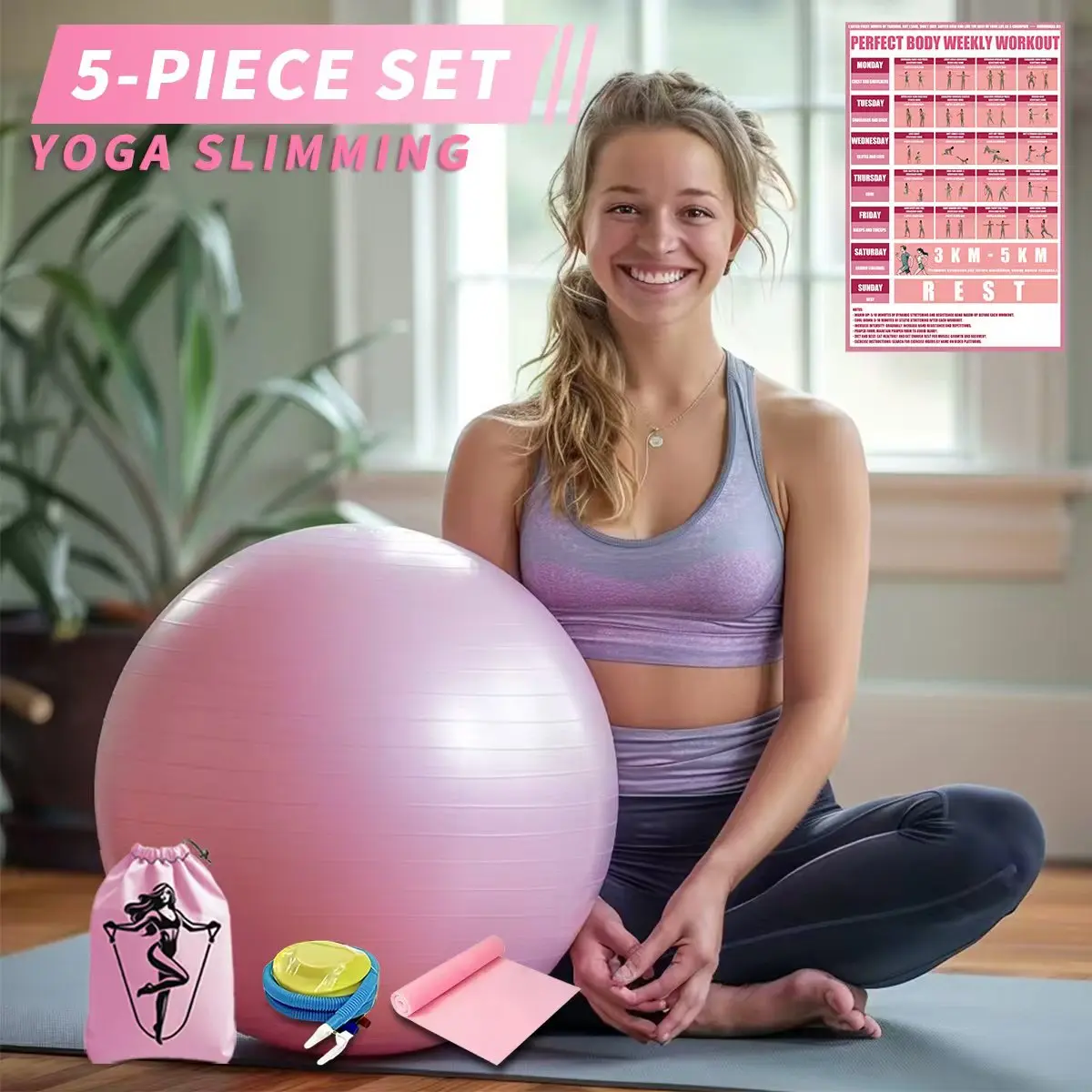 5-teiliges Yoga-Ball-Set für Gymnastik, Gleichgewichtstraining, Körperformung und Verdickung, langlebige Fitnessbälle, Heimfitnesszubehör