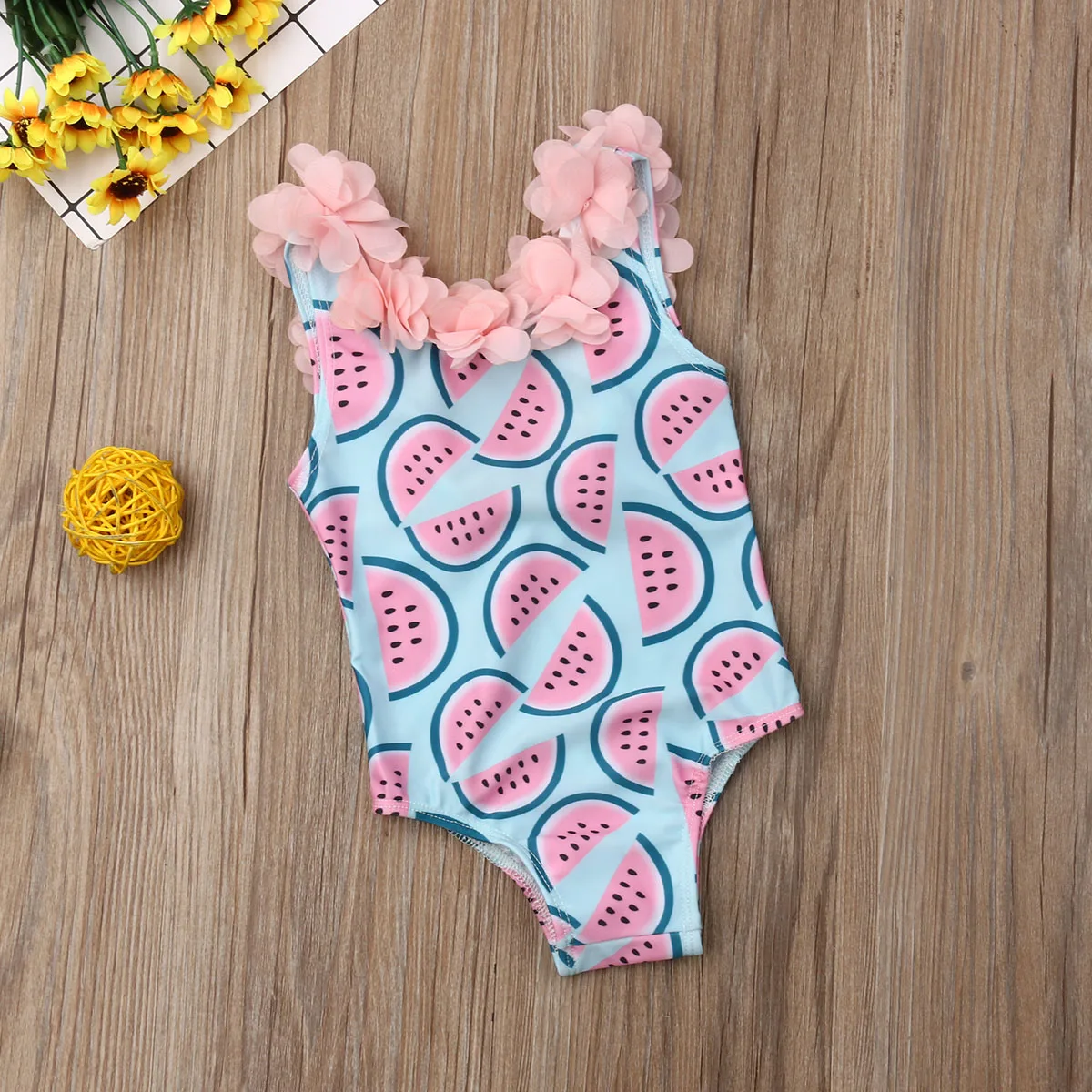 

Toddler Girl Beachwear Polka Dot Ruffle Shoulder Pineapple Printed Swimsuit Open Back Bathing Suit