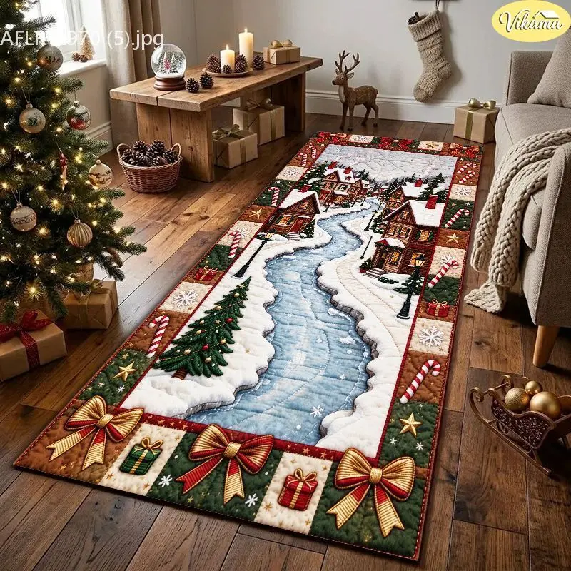 VIKAMA 3D Cracked Red Gift Box Christmas Christmas Hallway Runner Rug Corridor Floor Mat Non Slip Rubber Backing Soft Long