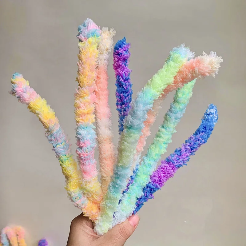 1M Gradient Plush Twist Wire Sticks Colorful Wool Iron Wire Strip Stick DIY Miniature Animals Pets Toys Dolls Twisting Sticks