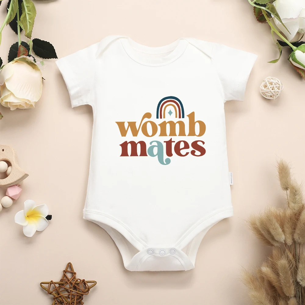 Cute Funny Twin Baby Boys Girls Clothes Womb Mates A B Fashion Newborn Onesie Pajamas Cotton Comzy Infant Outfits Bodysuits