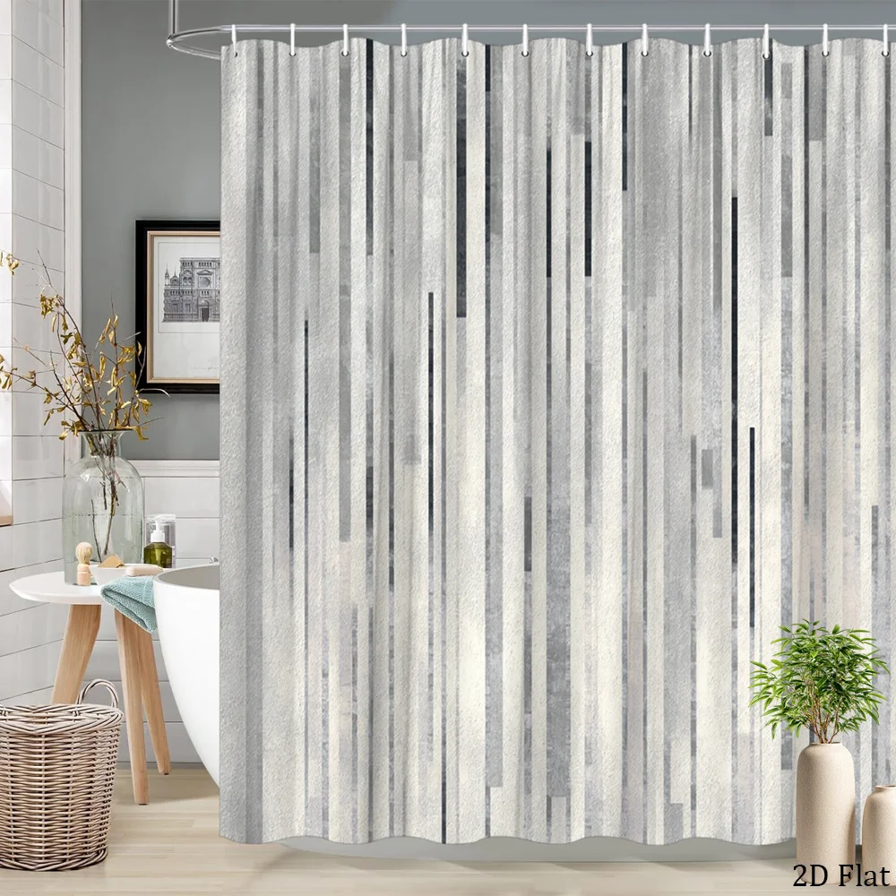 Luxury Minimalist Striped Shower Curtain Neutral Gray Bathroom Decor Waterproof Modern Privacy Curtain 180x200cm Bath Liner
