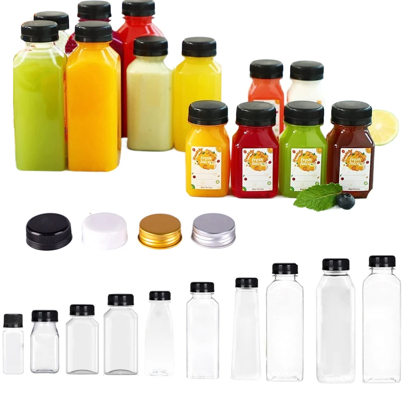 10pcs 60ML-500ML Portable Empty Clear Plastic Juice Bottles Reusable Water Bottle Juicing Smoothie Milk Containers with Funnel