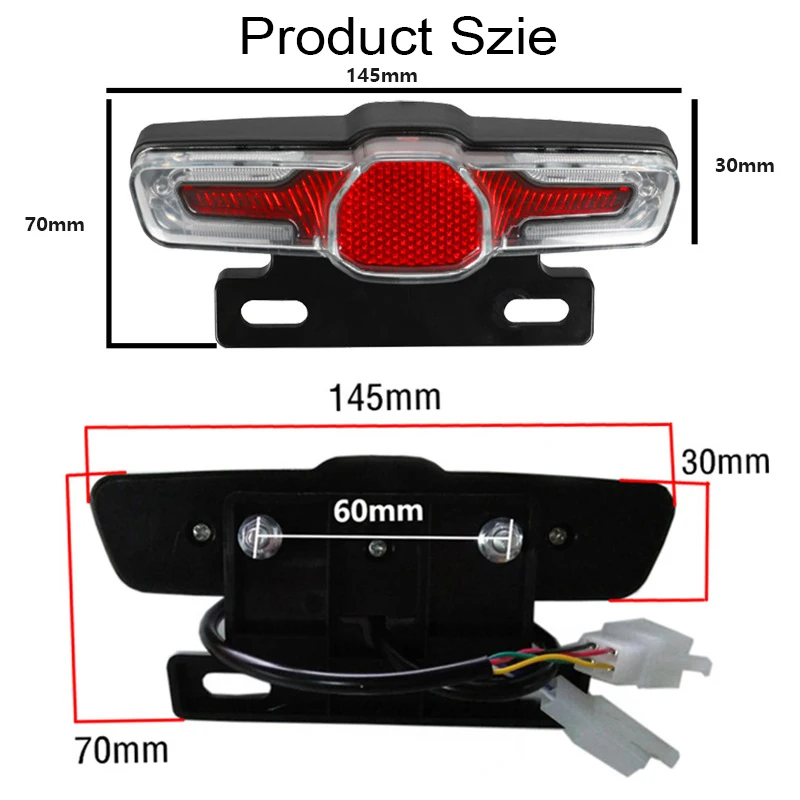 36V-60V LED Waterproof Electric Scooter Motorbike License Plate Tail Light E Bike Rear Brake Stop Warning Turning Taillight