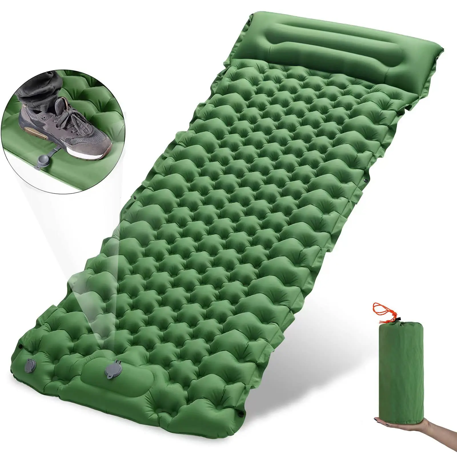 屋外キャンプ用インフレータブルマットレス寝袋枕付き超軽量エアマット内蔵インフレータポンプハイキング用品