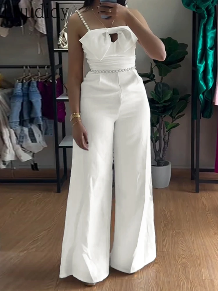 Bandeau Beaded Spaghetti Strap Bowknot Design Ruched Jumpsuit