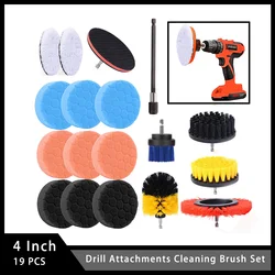 4 Inch Drill Attachments Cleaning Brush Set 19PCS with Scrub Pads Sponge, Power Scrubber Brush for Auto Car Waxing Polishing
