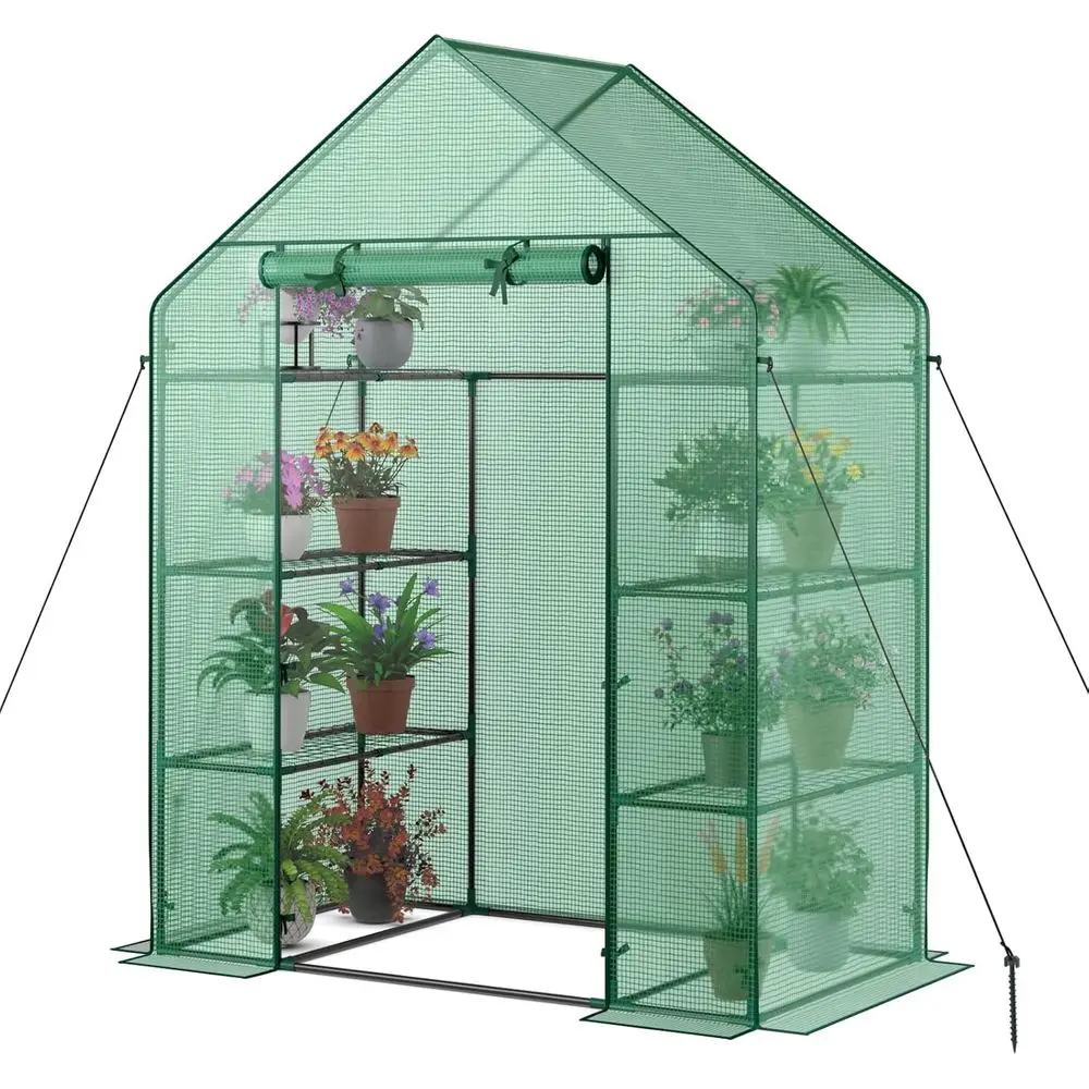 

Portable 4-Tier Greenhouse with 8 Shelves, Indoor/Outdoor Mini Plant Garden for Herbs and Succulents, Zipped Door, Metal Frame,