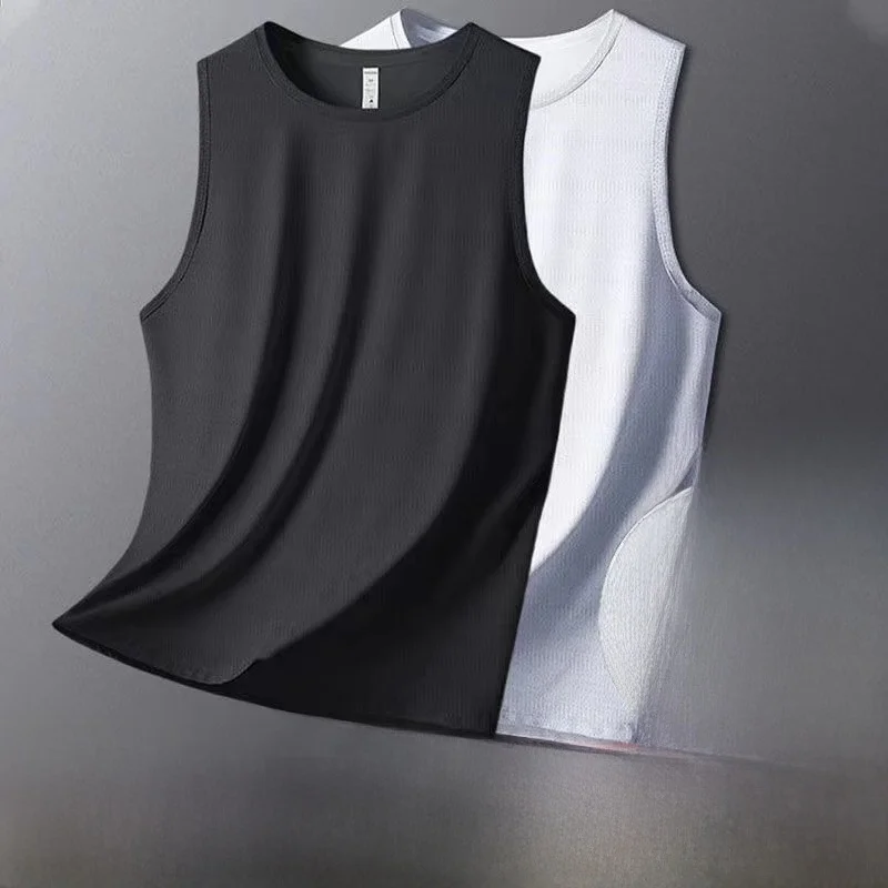 Loose Men's Summer Tank Top Ice Silk Thin Base Shirt Large Size T Shoulder Pad Sports Fashion City Outfit Moisture Wicking