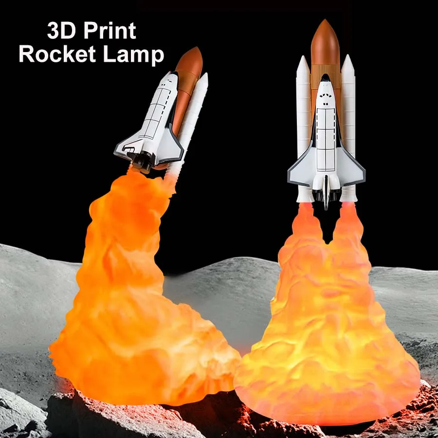 

3D Print LED Night Light Space Shuttle Rocket Table Lamp USB Rechargeable Atmosphere Lamp for Christmas Birthday Children's Gift