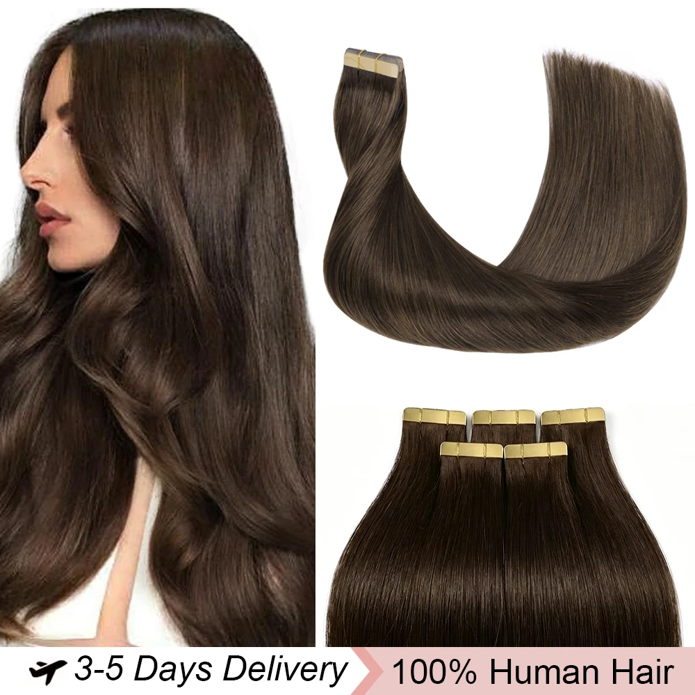 

Tape in Hair Extensions 100% Human Hair High Quality Virgin Hair 16-24Inch 21Pcs/Pack 200g Brown PU Invisible Seamless Real Tape Human Hair