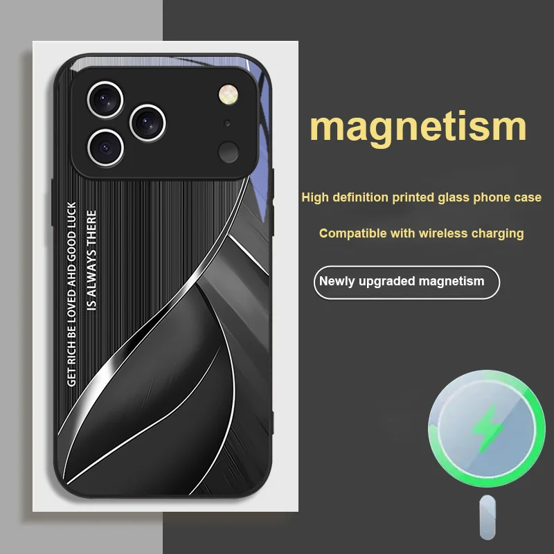 

Black Magnetic Glass Phone Case for iPhone 17 Pro MAX Printed Gold Transport Zhaocai Series Dust Cover Fashion Business Edition