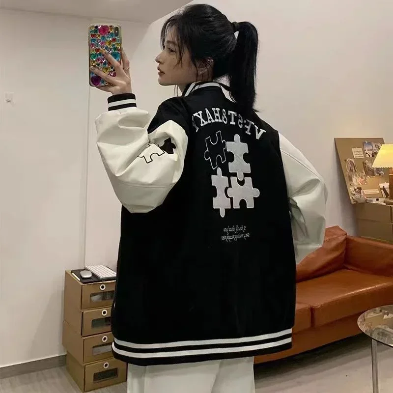 Korean Fashion Blue Baseball Jacket Women Oversized Y2k Streetwear Jackets for Women Varsity Coats Vintage College Casual Jacket