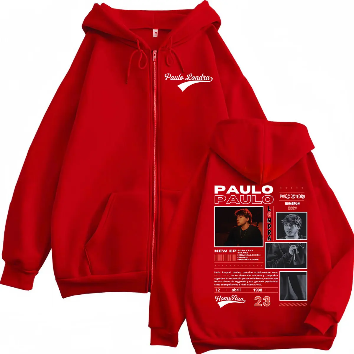 Rapper Paulo Londra Homerun Album Merch Hoodie Harajuku Hip Hop Pop Musik Zip Up Sweatshirt Männer Frauen Vintage Mode Pullover