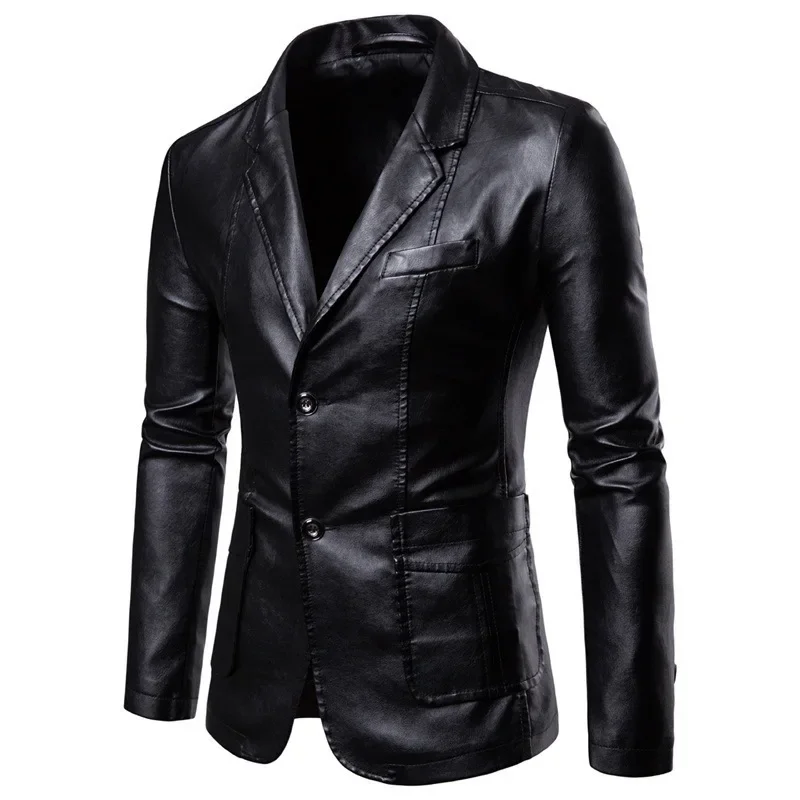 

Multi Colors Men's Slim Fit Turn-down Collar Versatile PU Leather Buttons Ropa Hombre Jackets with Pockets Man Leather Jacket