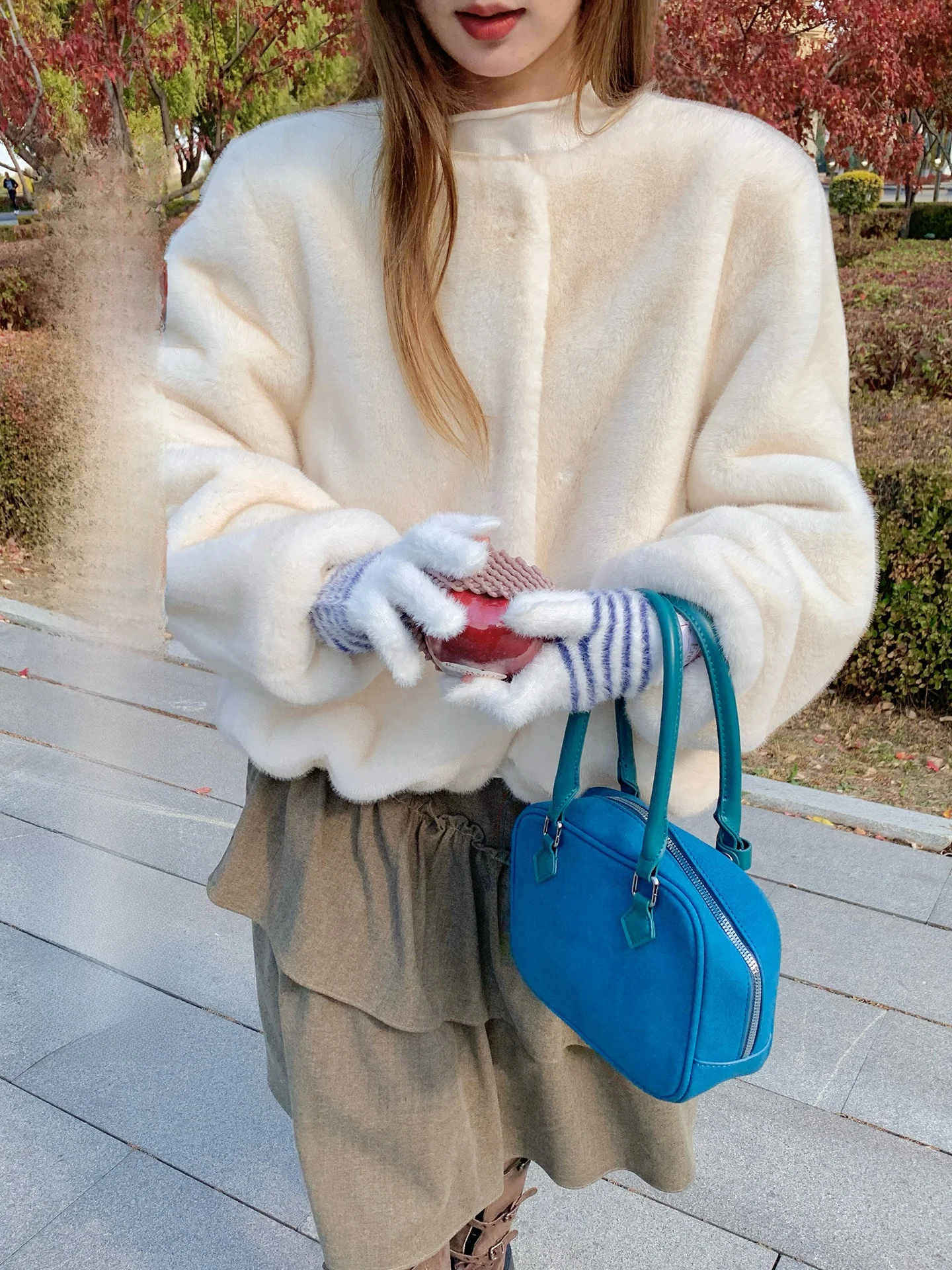 

Cheese Rabbit Fur Coat Eco-friendly Faux Fur Super Soft Loose Warm Top Pure Color round Ne Long Sve Women's Ja...