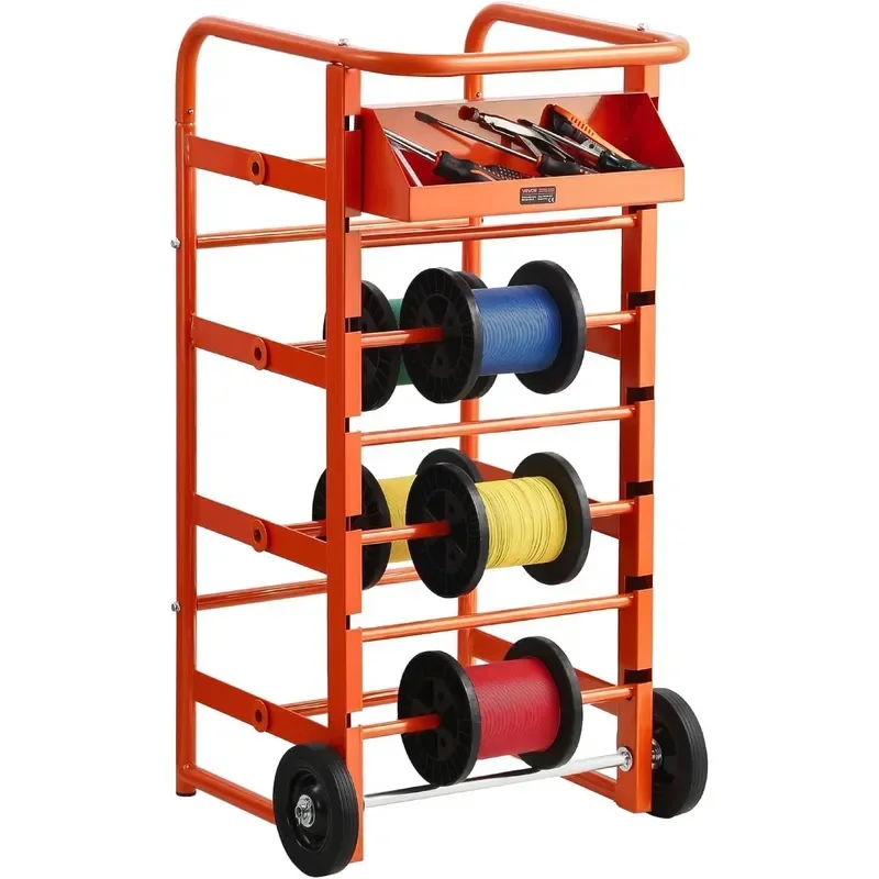 Wire Spool Rack 11 Rods Multi-Spool Wire Rack Dispenser Cable Caddy with Wheels Cable Holder with Storage Tray for Wiring
