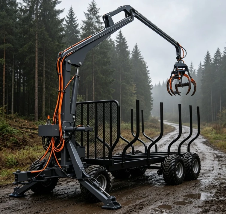 Hot Sale Hydraulic Log Timber Trailer Grab Crane with Log Trailer All Terrain Forestry Machine