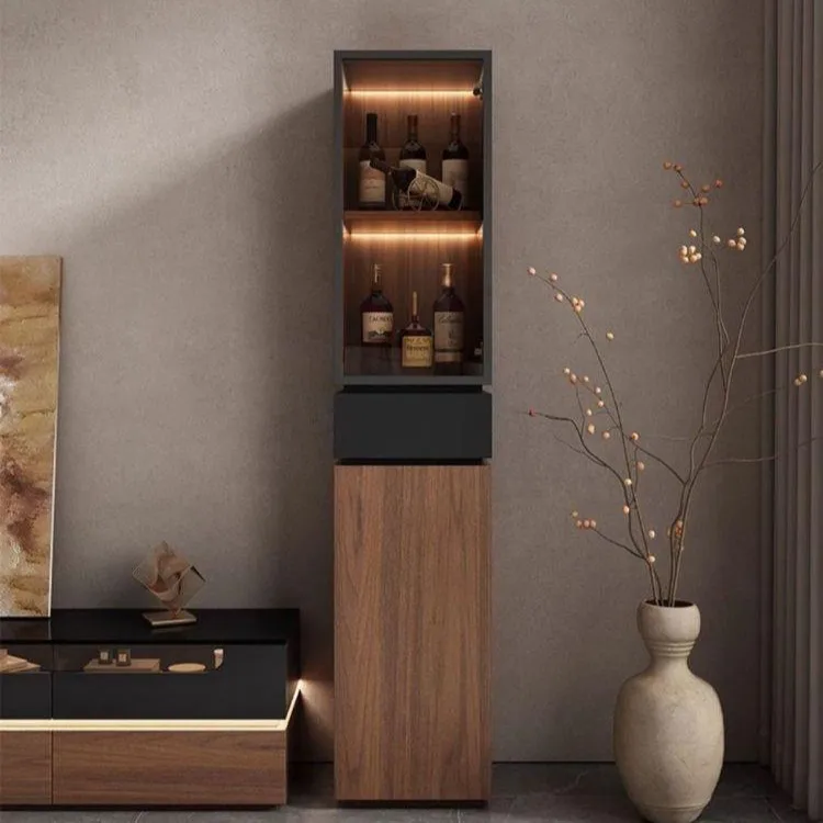 Solid wood wine cabinet living room dining side cabinet Italian minimalist glass display corner multi-layer