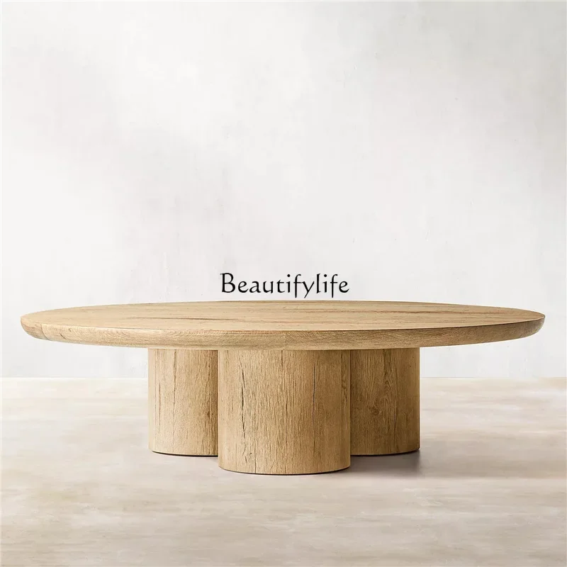 

110Solid wood round coffee table American retro coffee negotiation sofa table living room