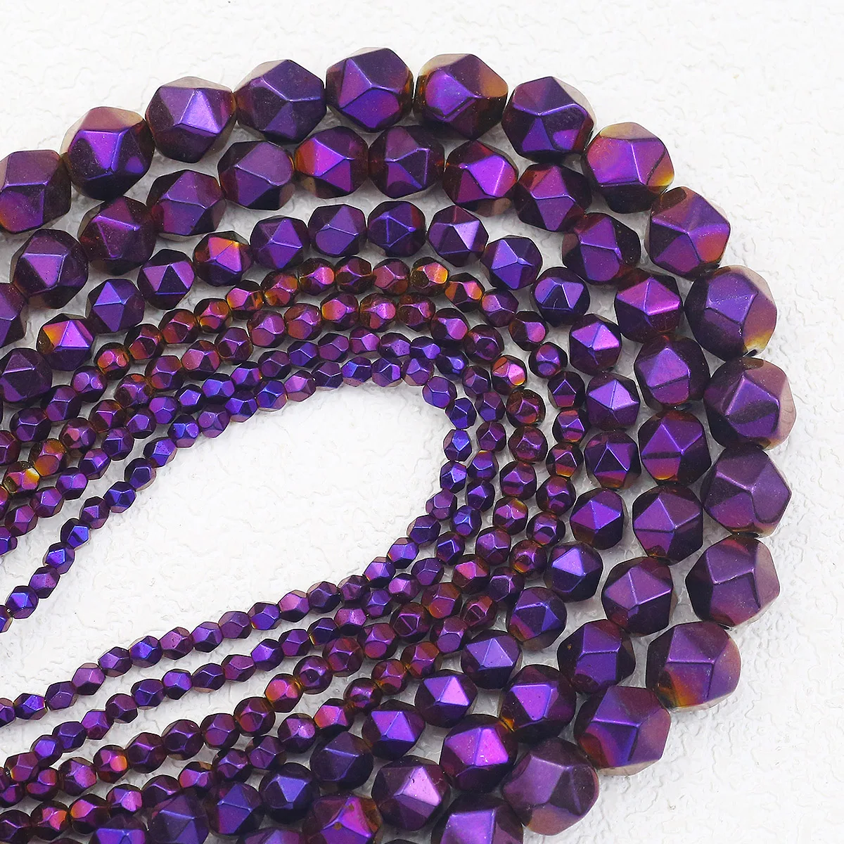 Faceted Round Purple Hematite Natural Stone Loose Spacer Beads For Jewelry Making DIY Bracelet Necklace 15‘’ Strand 3/4/6/8/10mm