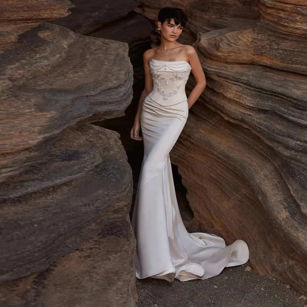 2026 Sexy Mermaid Women Wedding Dresses Vintage Satin Bridal Gowns Lace Decals Engagement Banquet Vestidos De Novias Customized
